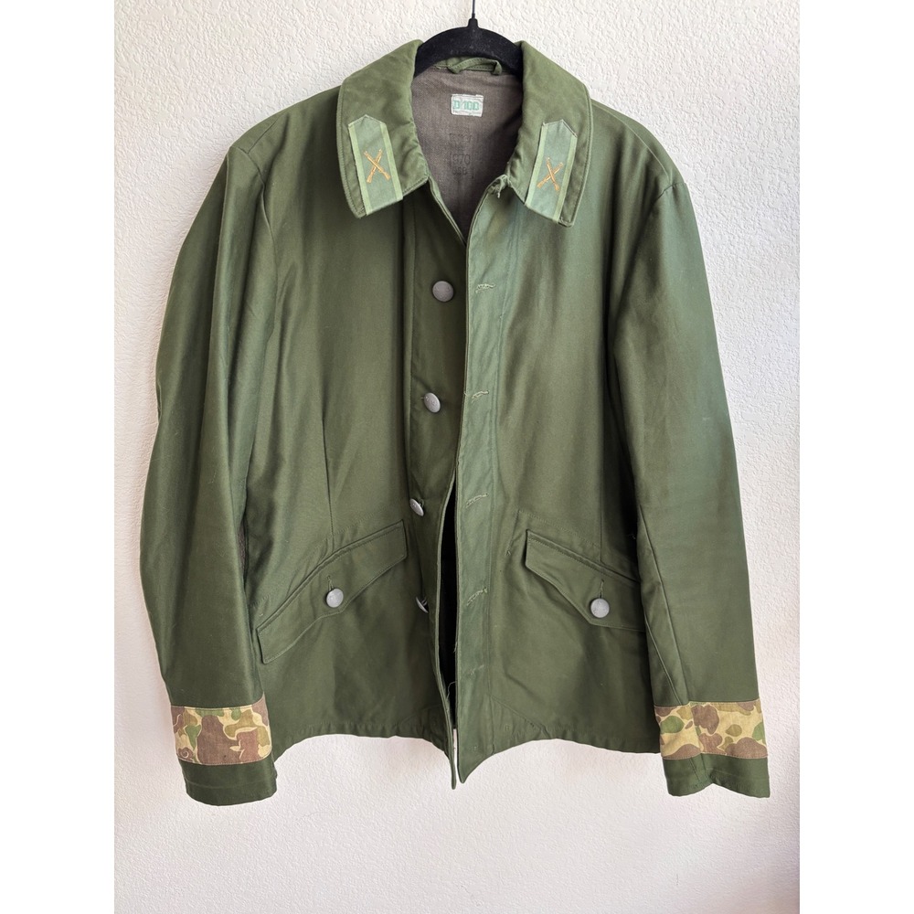 Vintage 1970 Swedish Military M59 Field Jacket Olive Green Camo Cuffs D100 Large